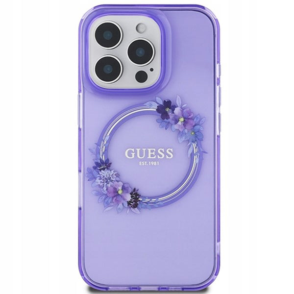 Husa MagSafe pentru Apple iPhone 16 Pro, Guess, IML Flowers Wreath, Mov