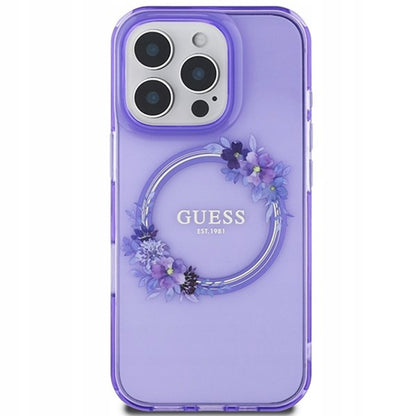 Husa MagSafe pentru Apple iPhone 16 Pro, Guess, IML Flowers Wreath, Mov