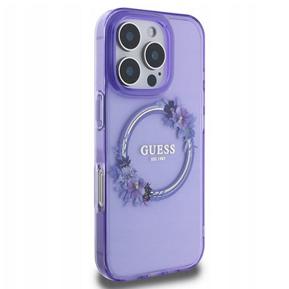 Husa MagSafe pentru Apple iPhone 16 Pro, Guess, IML Flowers Wreath, Mov