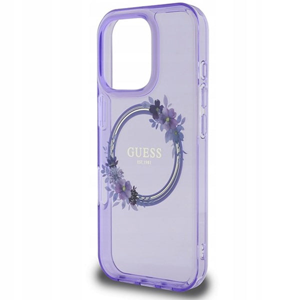 Husa MagSafe pentru Apple iPhone 16 Pro, Guess, IML Flowers Wreath, Mov