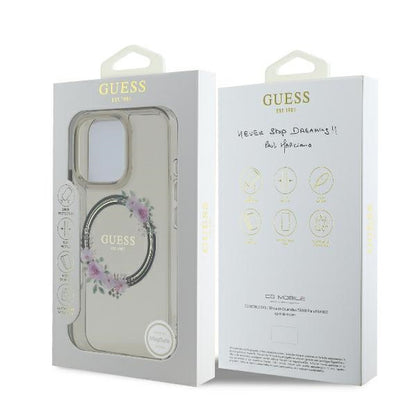 Husa MagSafe pentru Apple iPhone 16 Pro, Guess, IML Flowers Wreath, Neagra