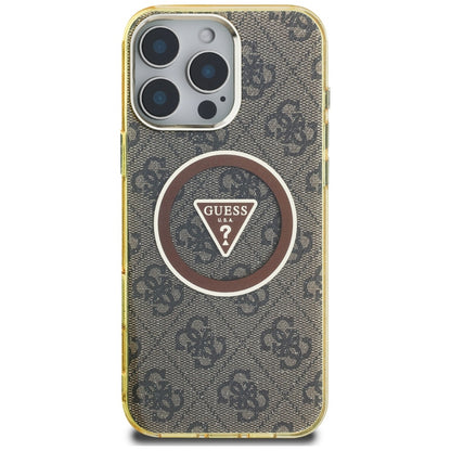 Husa MagSafe pentru Apple iPhone 16 Pro, Guess, IML Glitter 4G Circle Triangle, Maro