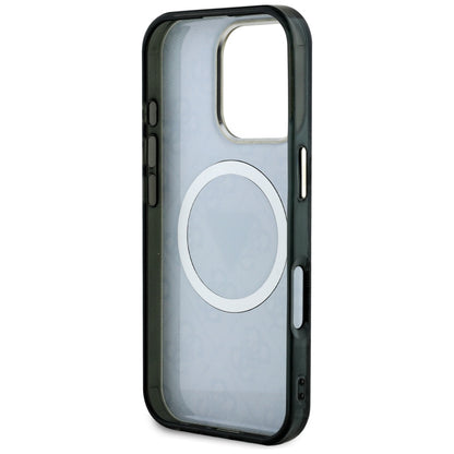 Husa MagSafe pentru Apple iPhone 16 Pro, Guess, IML Glitter 4G Circle Triangle, Neagra