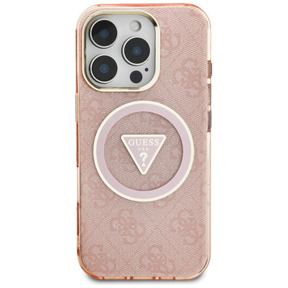 Husa MagSafe pentru Apple iPhone 16 Pro, Guess, IML Glitter 4G Circle Triangle, Roz