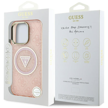 Husa MagSafe pentru Apple iPhone 16 Pro, Guess, IML Glitter 4G Circle Triangle, Roz