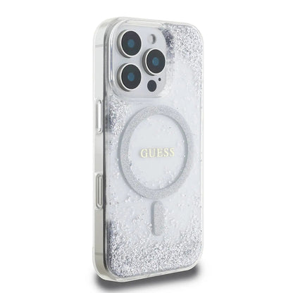 Husa MagSafe pentru Apple iPhone 16 Pro, Guess, IML Glitter Gradient, Argintie