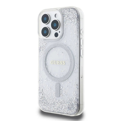 Husa MagSafe pentru Apple iPhone 16 Pro, Guess, IML Glitter Gradient, Argintie