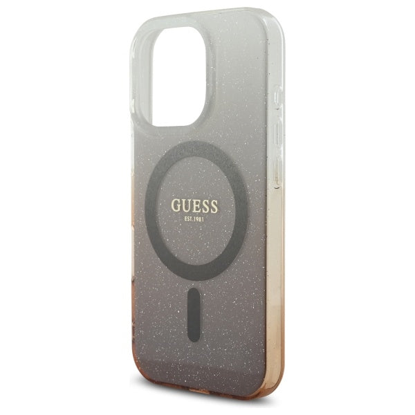 Husa MagSafe pentru Apple iPhone 16 Pro, Guess, IML Glitter Gradient, Maro