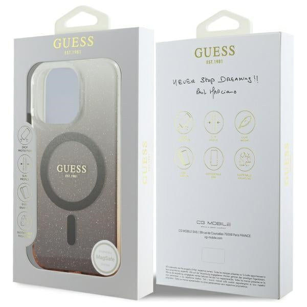 Husa MagSafe pentru Apple iPhone 16 Pro, Guess, IML Glitter Gradient, Maro