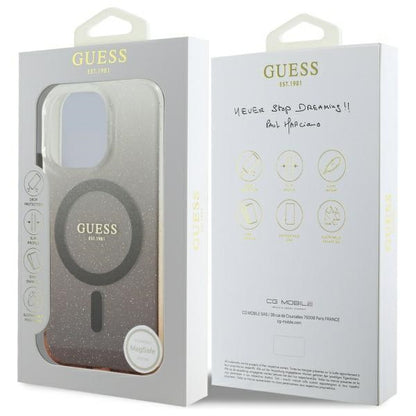 Husa MagSafe pentru Apple iPhone 16 Pro, Guess, IML Glitter Gradient, Maro