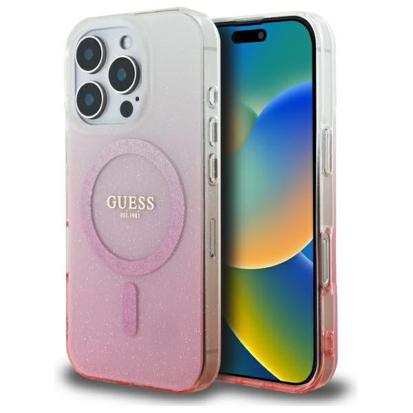 Husa MagSafe pentru Apple iPhone 16 Pro, Guess, IML Glitter Gradient, Roz