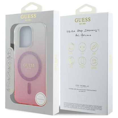 Husa MagSafe pentru Apple iPhone 16 Pro, Guess, IML Glitter Gradient, Roz