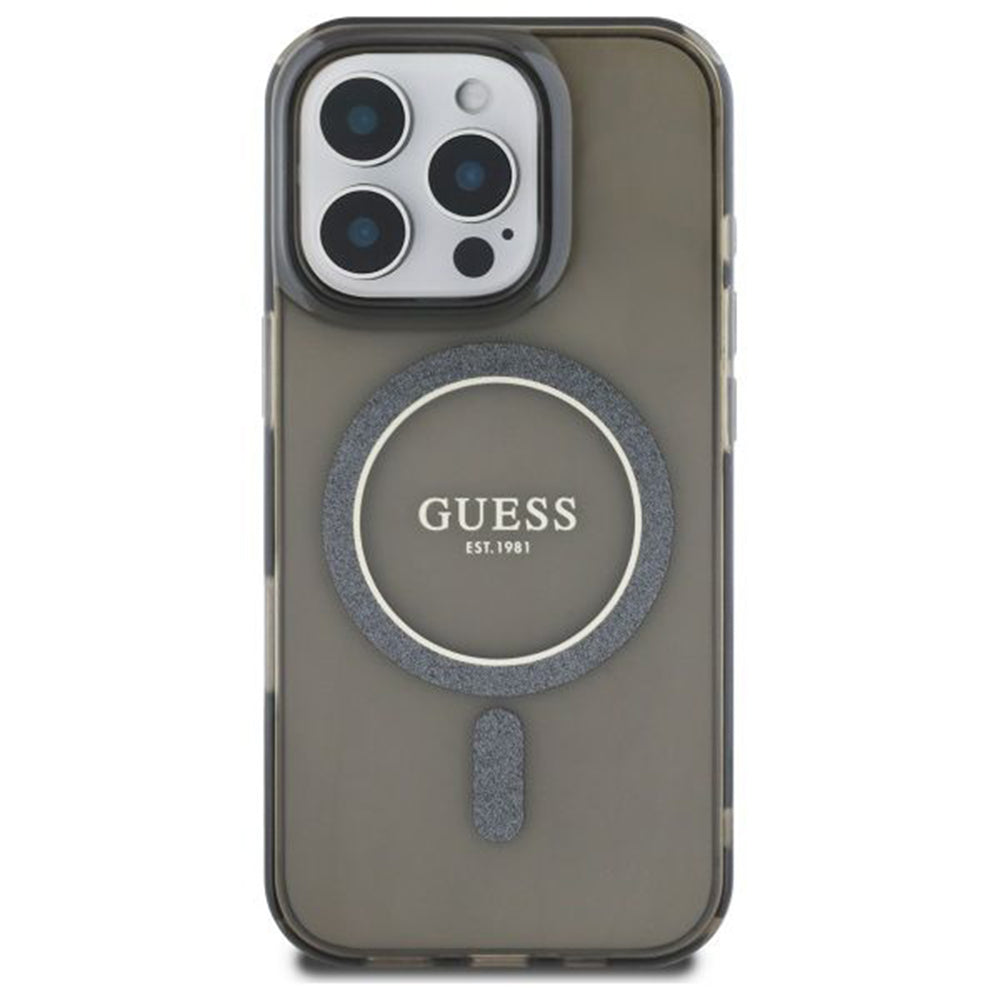 Husa MagSafe pentru Apple iPhone 16 Pro, Guess, IML Glitter Ring, Neagra