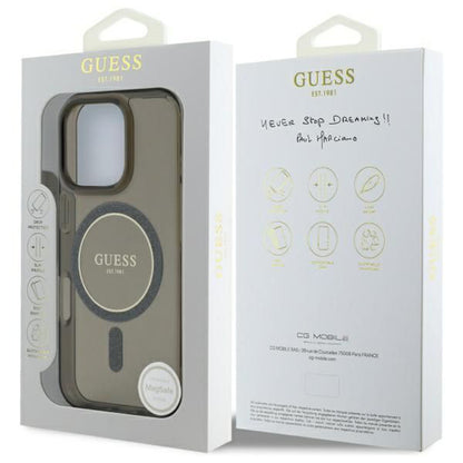 Husa MagSafe pentru Apple iPhone 16 Pro, Guess, IML Glitter Ring, Neagra