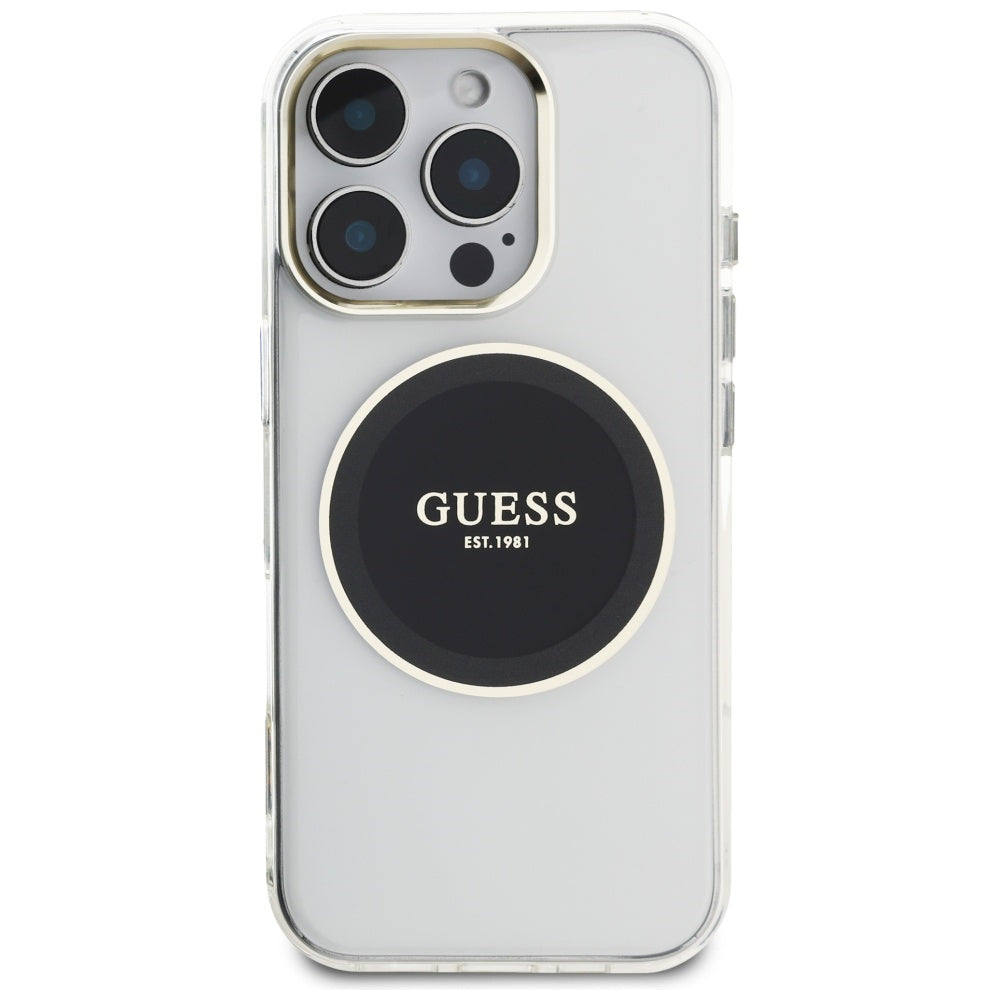 Husa MagSafe pentru Apple iPhone 16 Pro, Guess, IML Metal Colored Circle, Neagra