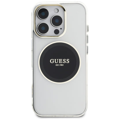 Husa MagSafe pentru Apple iPhone 16 Pro, Guess, IML Metal Colored Circle, Neagra