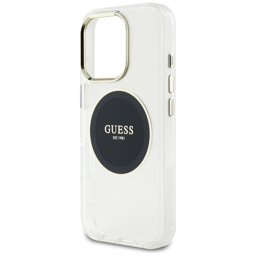 Husa MagSafe pentru Apple iPhone 16 Pro, Guess, IML Metal Colored Circle, Neagra