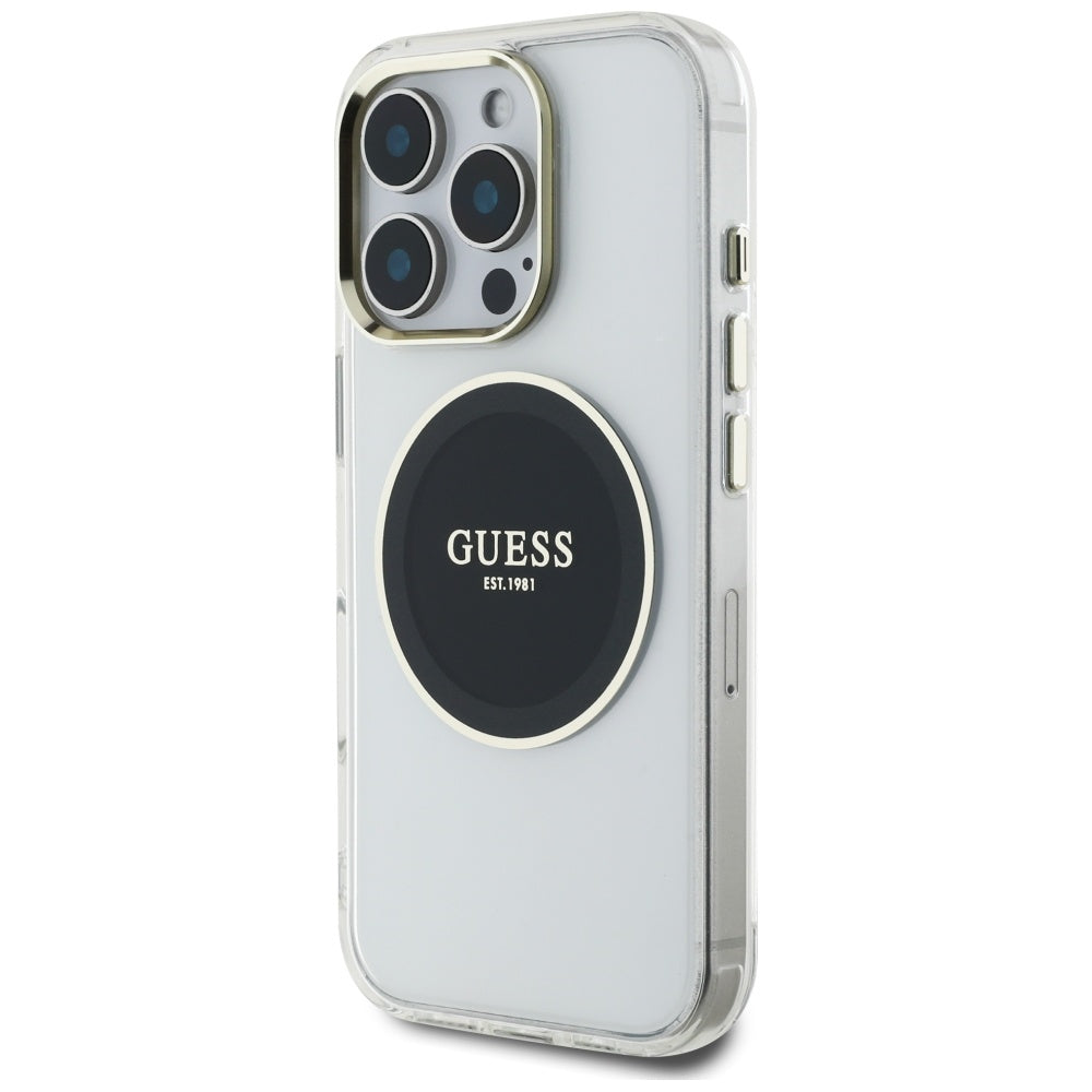Husa MagSafe pentru Apple iPhone 16 Pro, Guess, IML Metal Colored Circle, Neagra