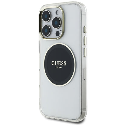 Husa MagSafe pentru Apple iPhone 16 Pro, Guess, IML Metal Colored Circle, Neagra
