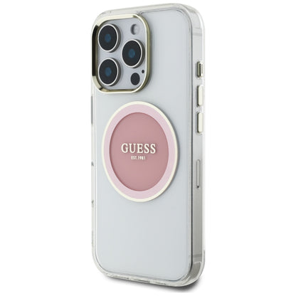 Husa MagSafe pentru Apple iPhone 16 Pro, Guess, IML Metal Colored Circle, Roz