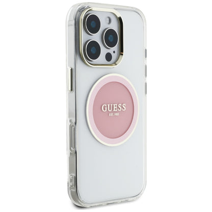 Husa MagSafe pentru Apple iPhone 16 Pro, Guess, IML Metal Colored Circle, Roz
