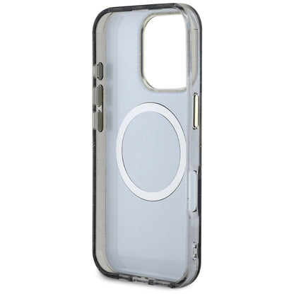 Husa MagSafe pentru Apple iPhone 16 Pro, Guess, IML Metal Glitter Flowers Triangle, Neagra