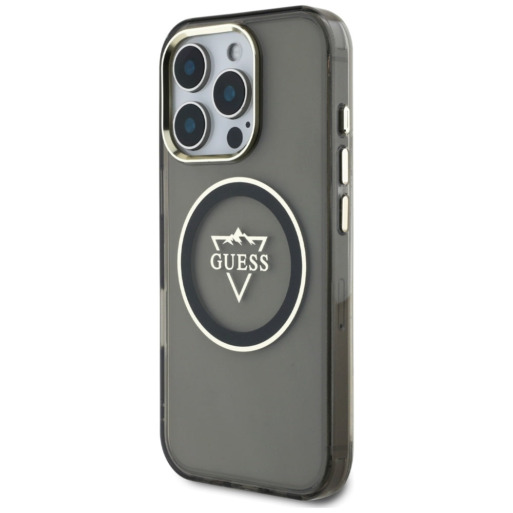 Husa MagSafe pentru Apple iPhone 16 Pro, Guess, IML Metal Mountain Logo, Neagra