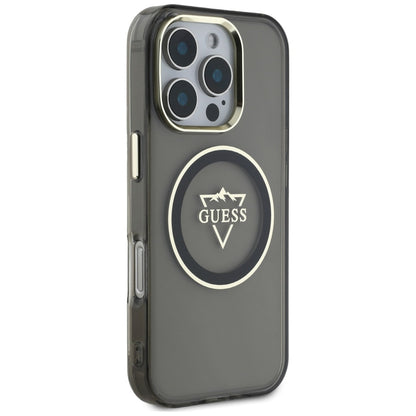 Husa MagSafe pentru Apple iPhone 16 Pro, Guess, IML Metal Mountain Logo, Neagra