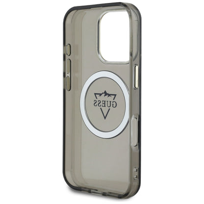Husa MagSafe pentru Apple iPhone 16 Pro, Guess, IML Metal Mountain Logo, Neagra