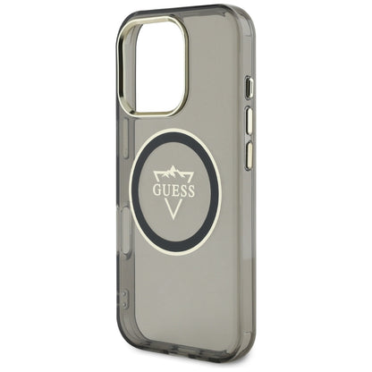 Husa MagSafe pentru Apple iPhone 16 Pro, Guess, IML Metal Mountain Logo, Neagra