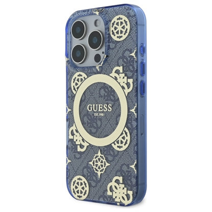 Husa MagSafe pentru Apple iPhone 16 Pro, Guess, IML Peony On 4G Background , Albastra