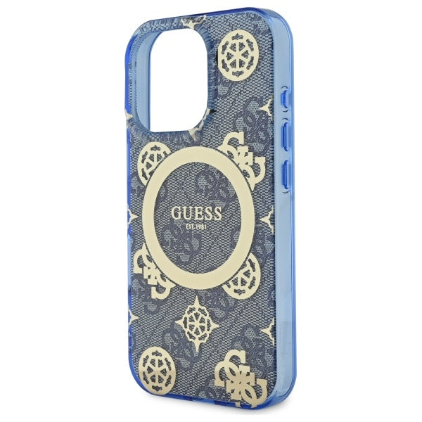 Husa MagSafe pentru Apple iPhone 16 Pro, Guess, IML Peony On 4G Background , Albastra