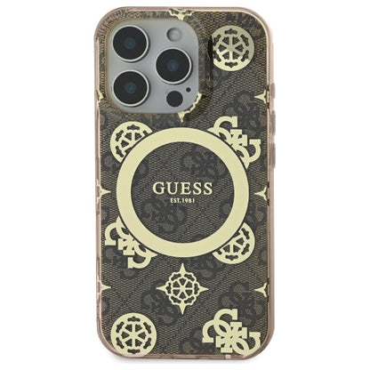 Husa MagSafe pentru Apple iPhone 16 Pro, Guess, IML Peony On 4G Background , Maro