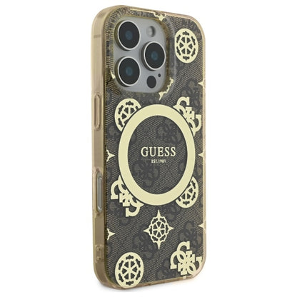 Husa MagSafe pentru Apple iPhone 16 Pro, Guess, IML Peony On 4G Background , Maro
