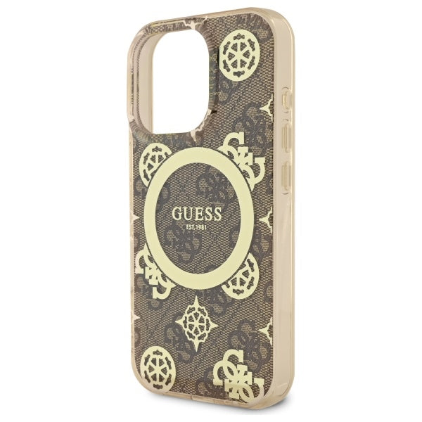 Husa MagSafe pentru Apple iPhone 16 Pro, Guess, IML Peony On 4G Background , Maro