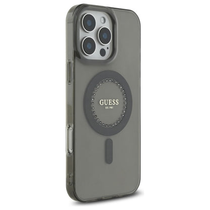 Husa MagSafe pentru Apple iPhone 16 Pro, Guess, IML Rhinestone, Neagra