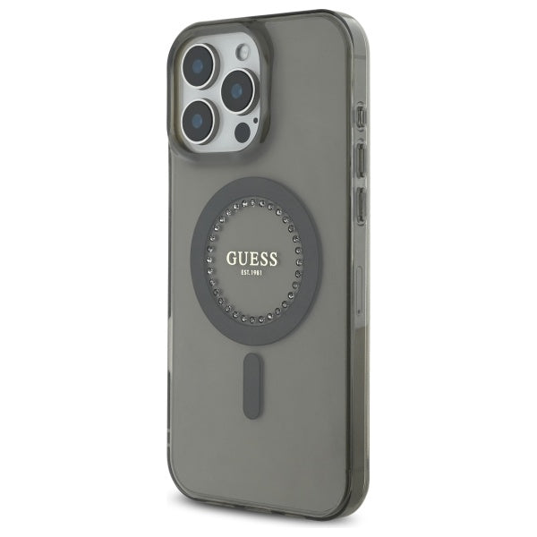 Husa MagSafe pentru Apple iPhone 16 Pro, Guess, IML Rhinestone, Neagra
