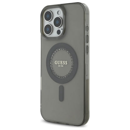 Husa MagSafe pentru Apple iPhone 16 Pro, Guess, IML Rhinestone, Neagra