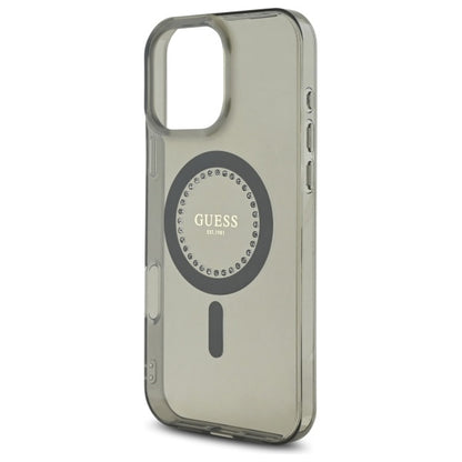 Husa MagSafe pentru Apple iPhone 16 Pro, Guess, IML Rhinestone, Neagra