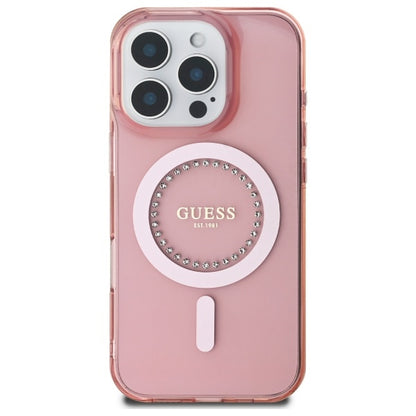 Husa MagSafe pentru Apple iPhone 16 Pro, Guess, IML Rhinestone, Roz