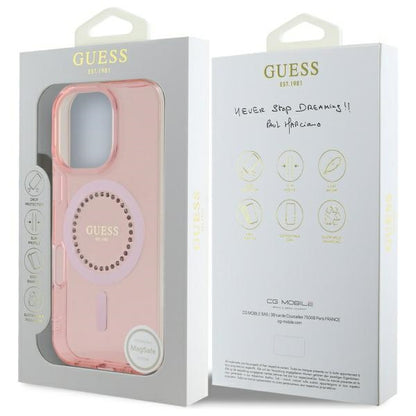 Husa MagSafe pentru Apple iPhone 16 Pro, Guess, IML Rhinestone, Roz
