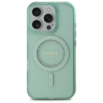 Husa MagSafe pentru Apple iPhone 16 Pro, Guess, IML Rhinestone, Verde