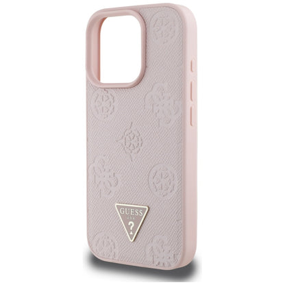 Husa MagSafe pentru Apple iPhone 16 Pro, Guess, Peony Grained Hot Stamp Triangle, Roz
