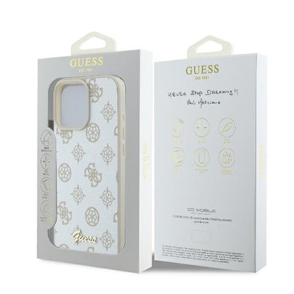 Husa MagSafe pentru Apple iPhone 16 Pro, Guess, Peony Script, Alba
