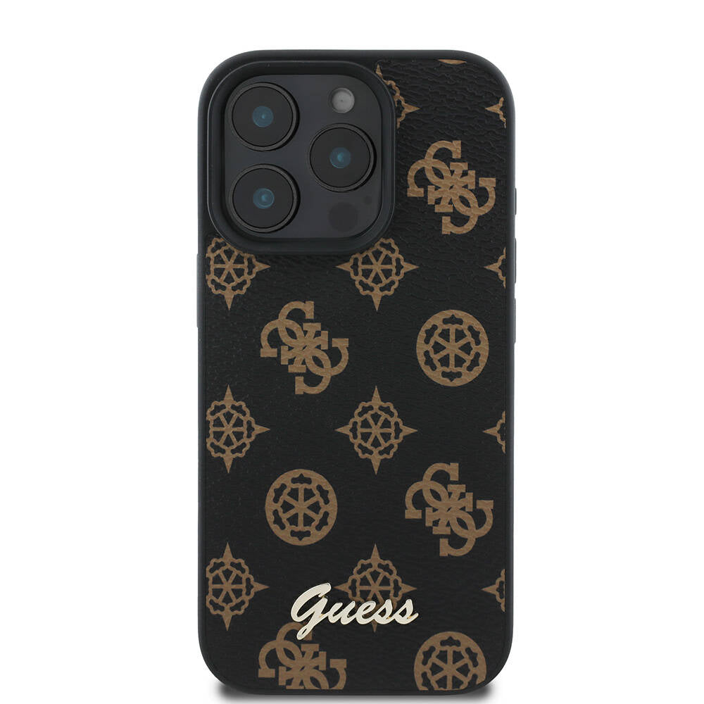 Husa MagSafe pentru Apple iPhone 16 Pro, Guess, Peony Script, Neagra