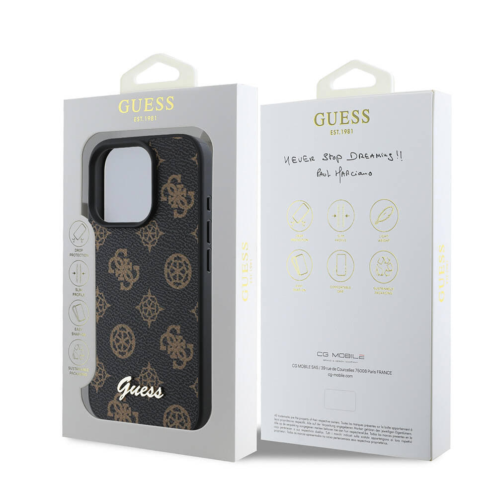 Husa MagSafe pentru Apple iPhone 16 Pro, Guess, Peony Script, Neagra