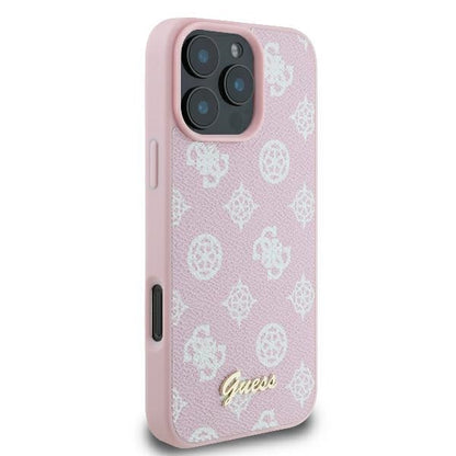 Husa MagSafe pentru Apple iPhone 16 Pro, Guess, Peony Script, Roz