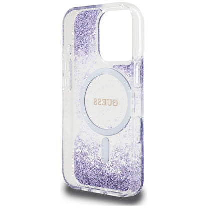 Husa MagSafe pentru Apple iPhone 16 Pro, Guess, Resin Bottom Glitter, Mov
