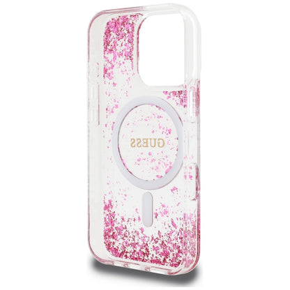 Husa MagSafe pentru Apple iPhone 16 Pro, Guess, Resin Bottom Glitter, Roz