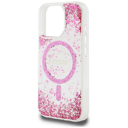 Husa MagSafe pentru Apple iPhone 16 Pro, Guess, Resin Bottom Glitter, Roz